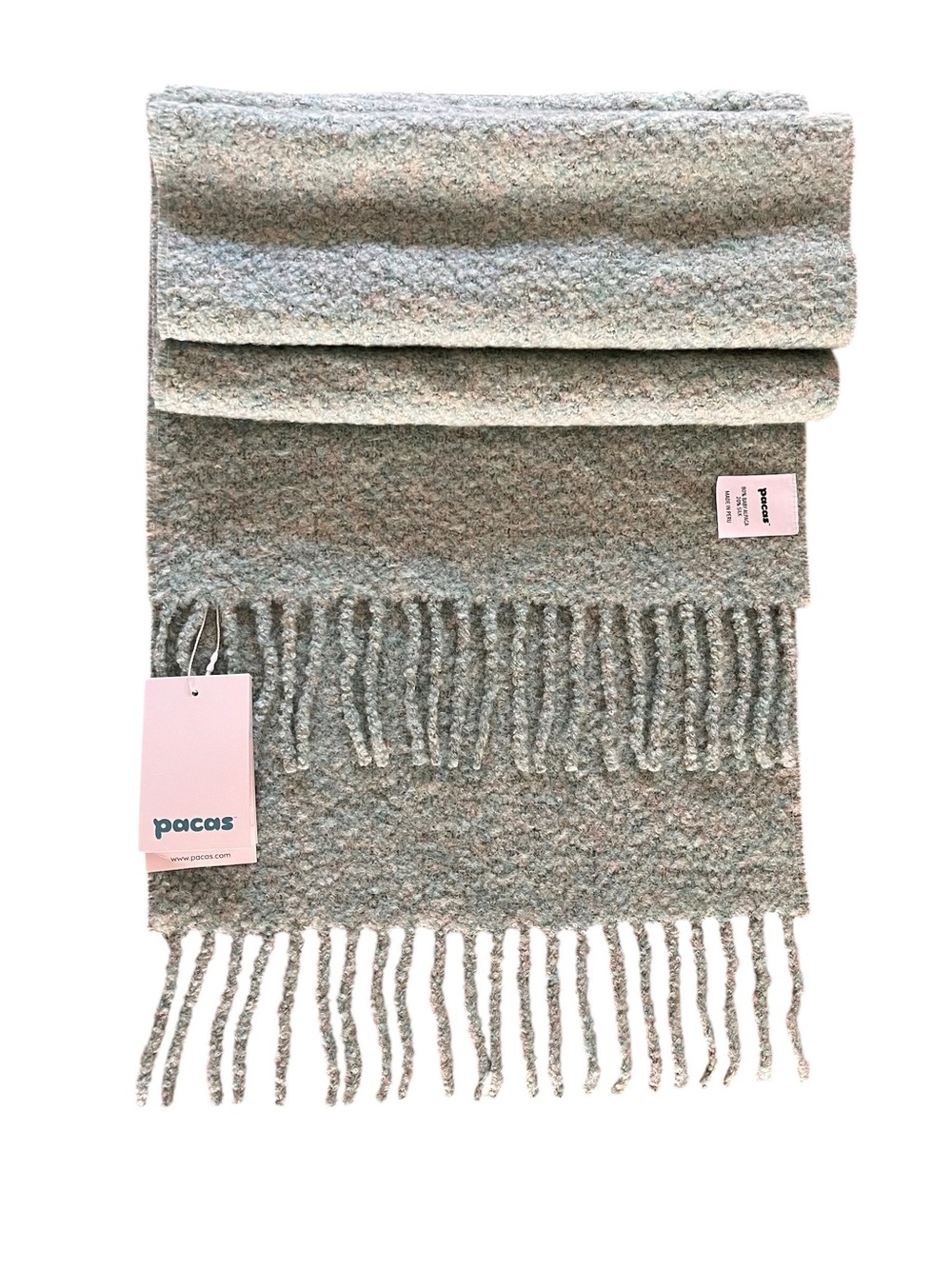 Pacas Alpaca Silk Bouclé Seafoam Scarf NWT $95 Retail